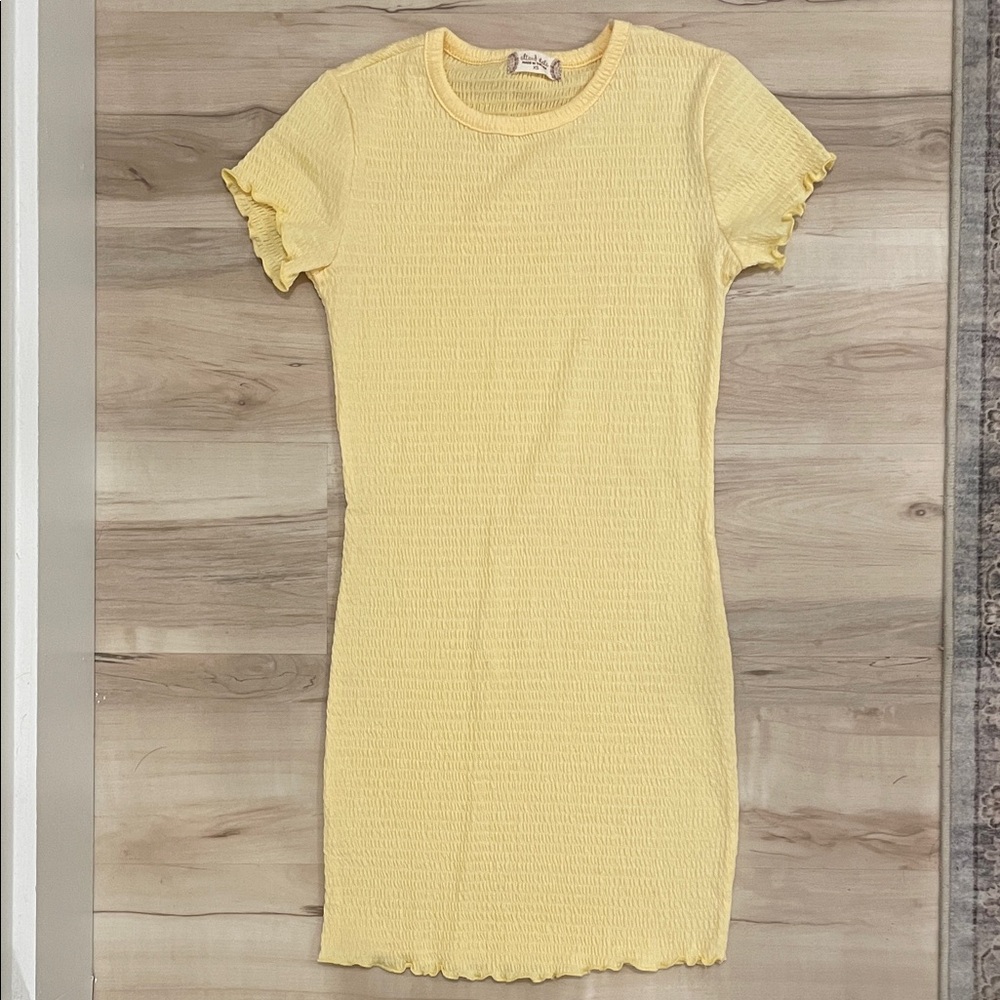 Altar’d State Yellow Ribbed Mini DressWith Lettuce Hem and sleeve XS